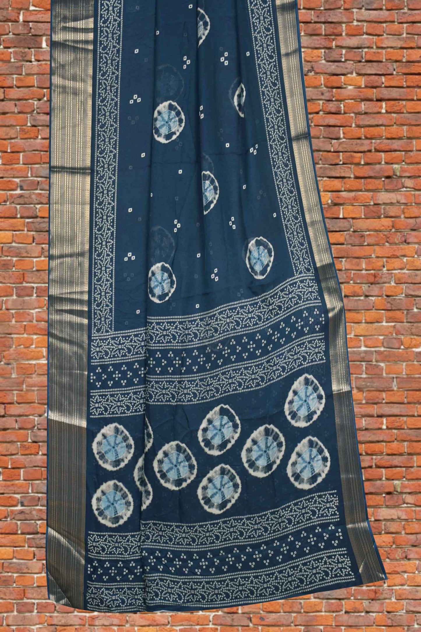 Blue Soft MarshmallowBatik Style Prints Zari Border Saree