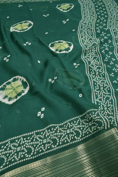 Green Soft Marshmallow Batik Style Prints Zari Border Saree