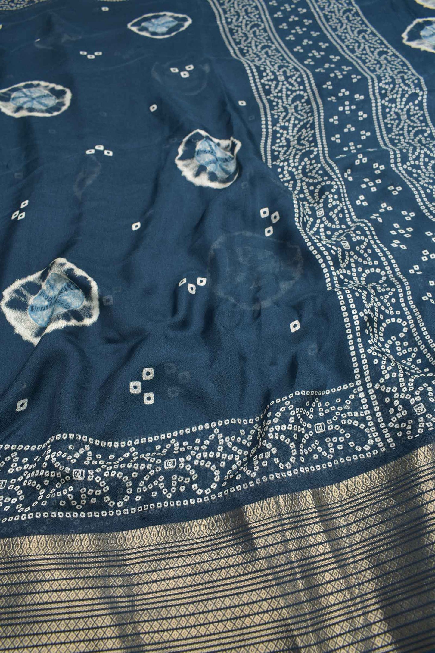 Blue Soft MarshmallowBatik Style Prints Zari Border Saree