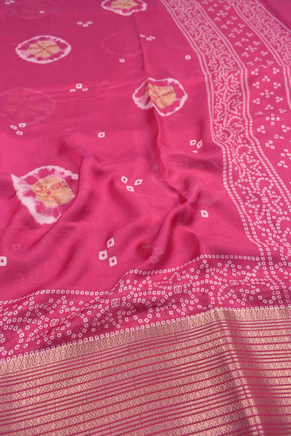 Dark Pink Soft Marshmallow Batik Style Prints Zari Border Saree