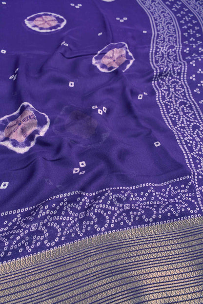 Dark Violet Soft Marshmallow Batik Style Prints Zari Border Saree