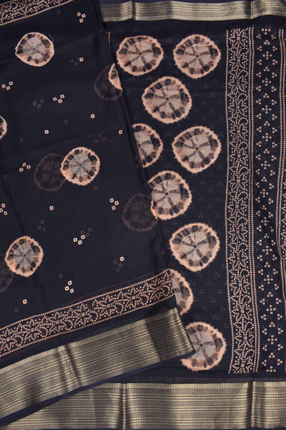 Black Soft Marshmallow Batik Style Prints Zari Border Saree