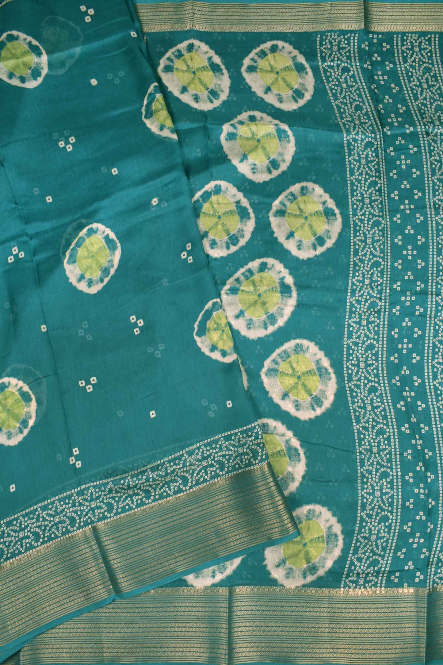 Sea Blue Soft Marshmallow Batik Style Prints Zari Border Saree