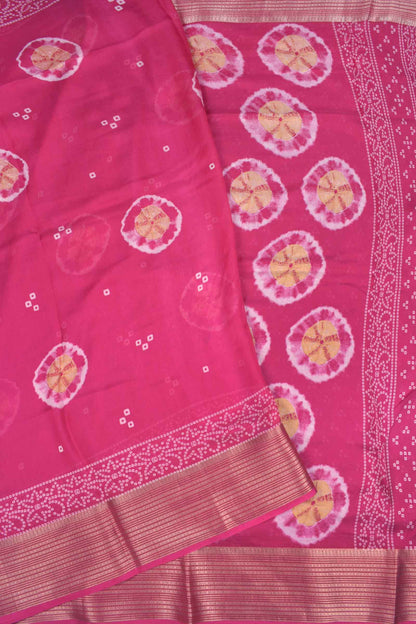 Dark Pink Soft Marshmallow Batik Style Prints Zari Border Saree