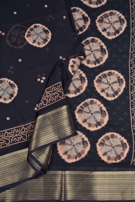 Black Soft Marshmallow Batik Style Prints Zari Border Saree