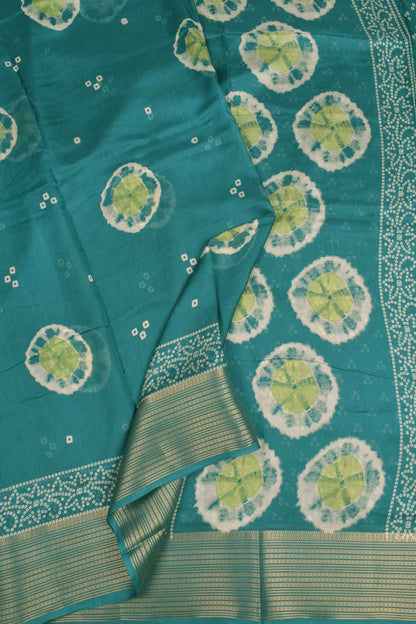 Sea Blue Soft Marshmallow Batik Style Prints Zari Border Saree