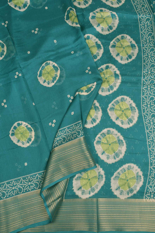 Sea Blue Soft Marshmallow Batik Style Prints Zari Border Saree