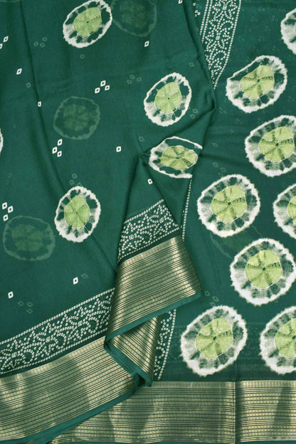 Green Soft Marshmallow Batik Style Prints Zari Border Saree