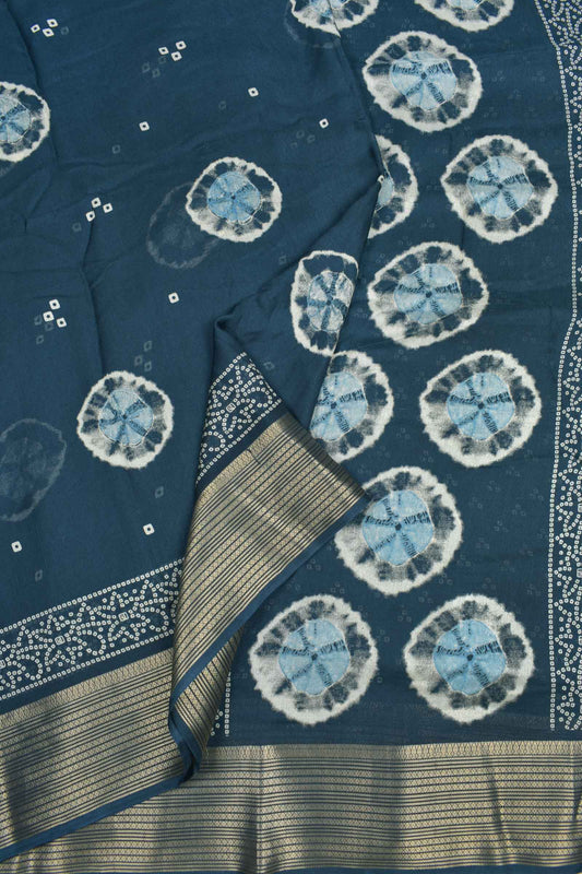 Blue Soft MarshmallowBatik Style Prints Zari Border Saree