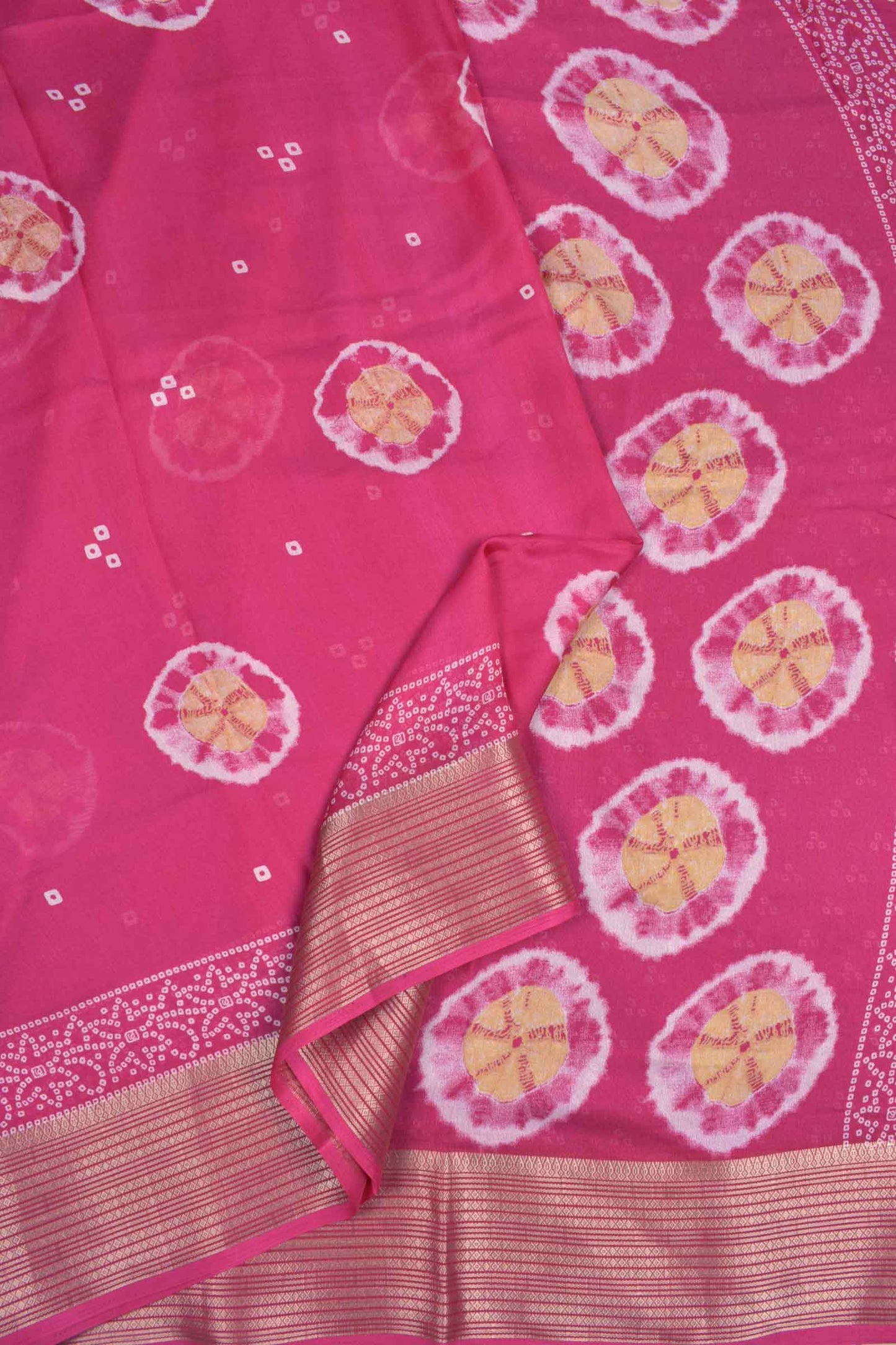 Dark Pink Soft Marshmallow Batik Style Prints Zari Border Saree