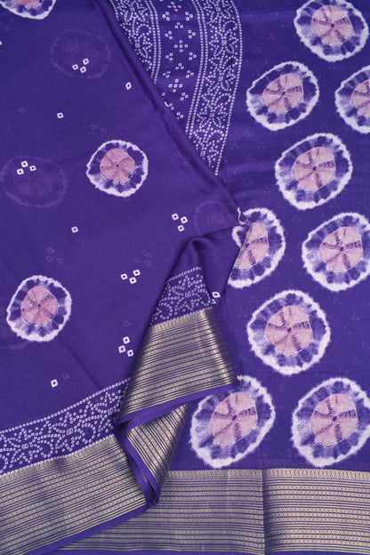 Dark Violet Soft Marshmallow Batik Style Prints Zari Border Saree