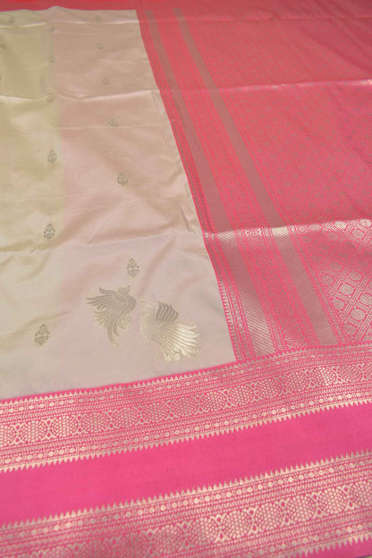 Sandal Annam Butta Contrast Border Pallu Semi Soft Silk Saree