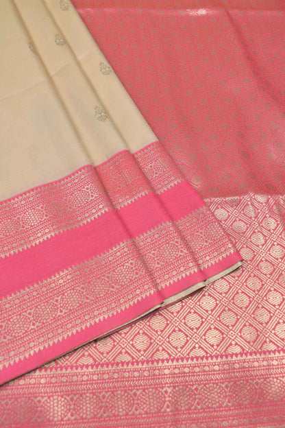 Sandal Annam Butta Contrast Border Pallu Semi Soft Silk Saree