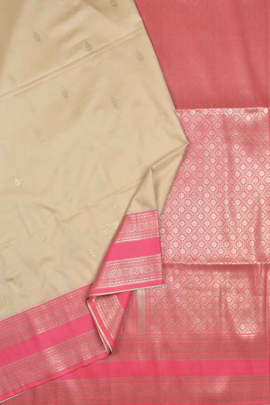 Sandal Annam Butta Contrast Border Pallu Semi Soft Silk Saree