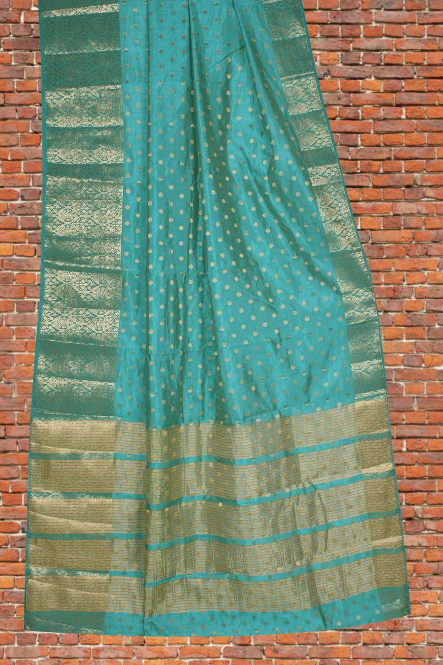 Blue Semi Tussar Dots Butta Banaras Border Pallu Saree