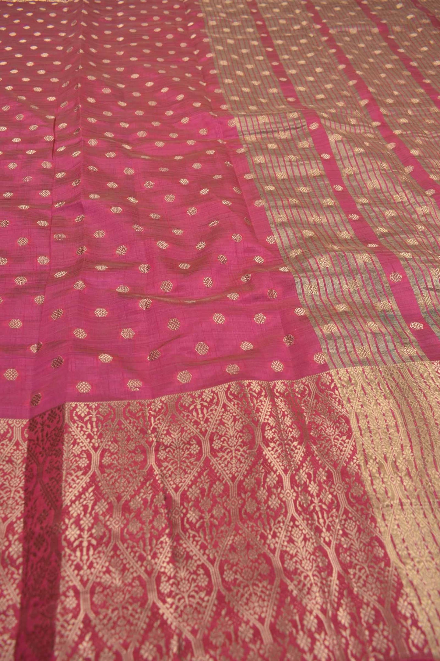 Red Semi Tussar Dots Butta Banaras Border Pallu Saree