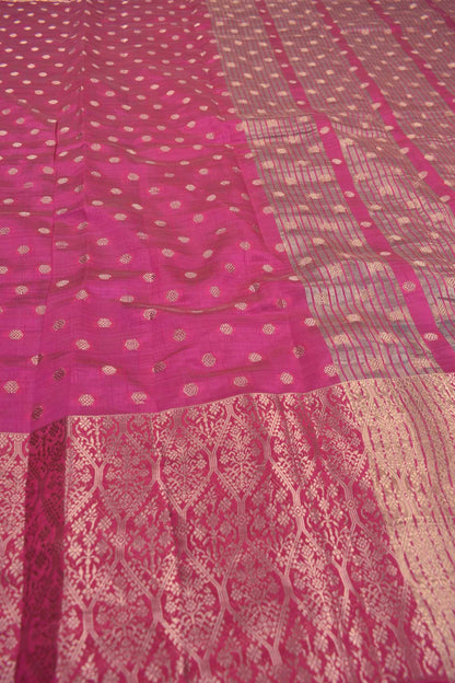 Pink Semi Tussar Dots Butta Banaras Border Pallu Saree