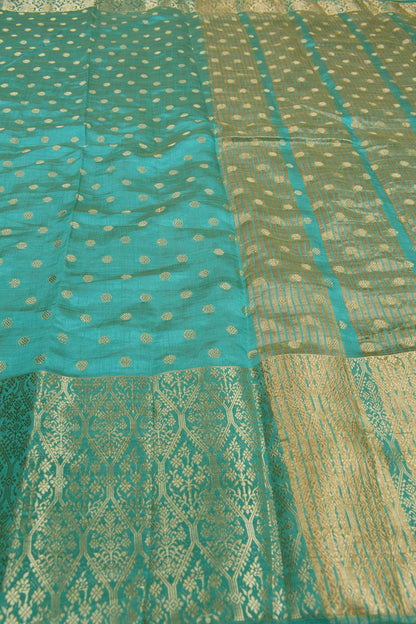 Blue Semi Tussar Dots Butta Banaras Border Pallu Saree