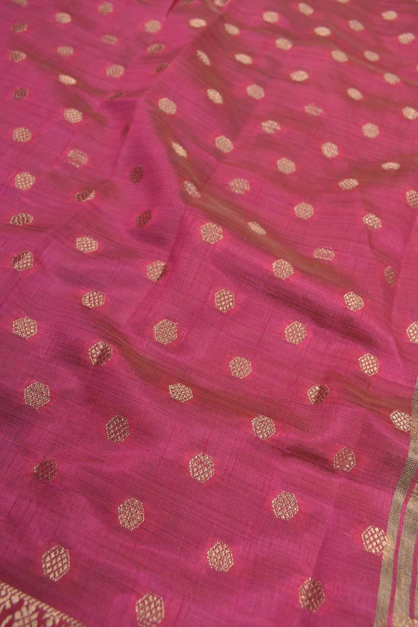 Red Semi Tussar Dots Butta Banaras Border Pallu Saree