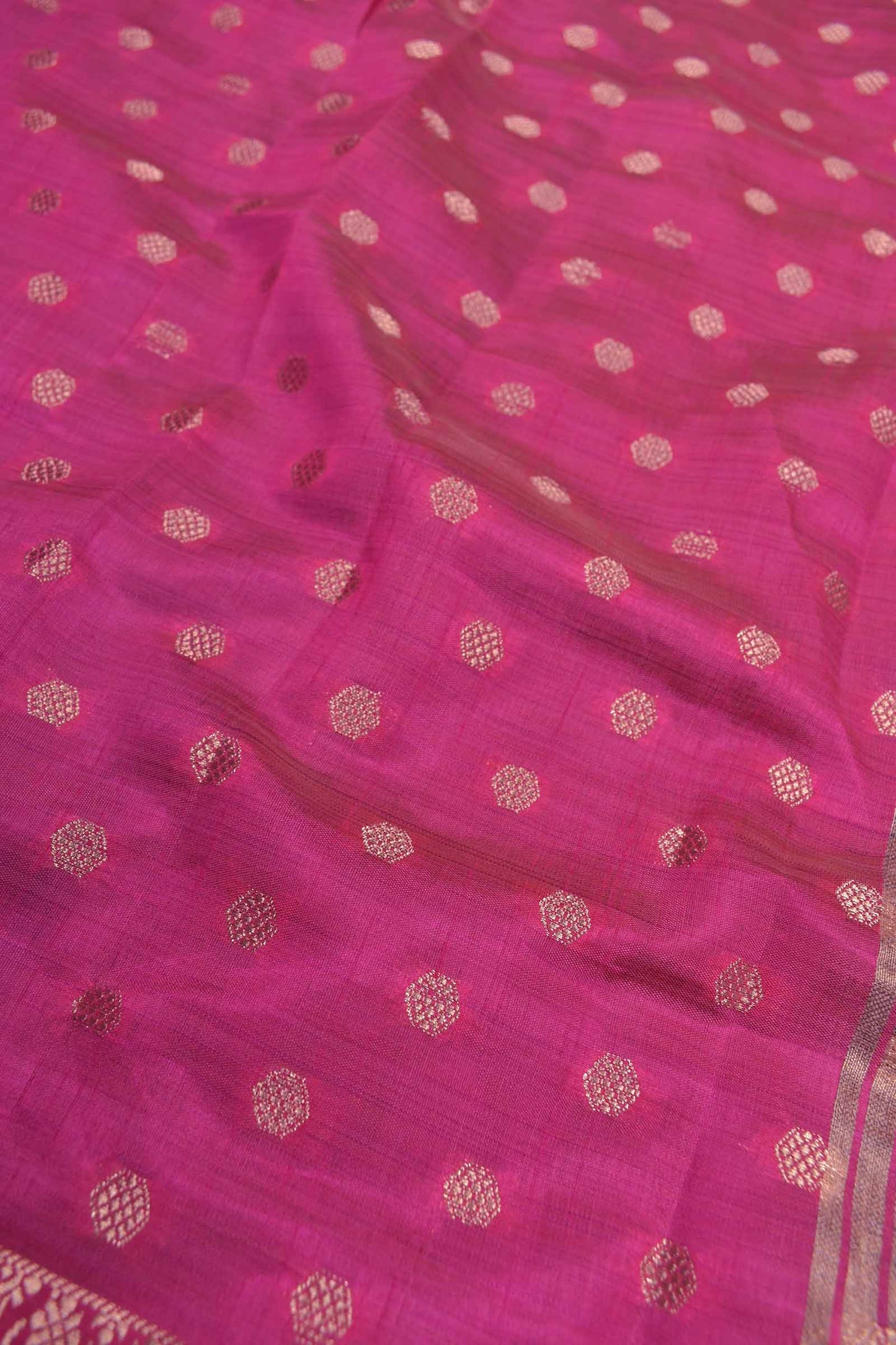 Pink Semi Tussar Dots Butta Banaras Border Pallu Saree