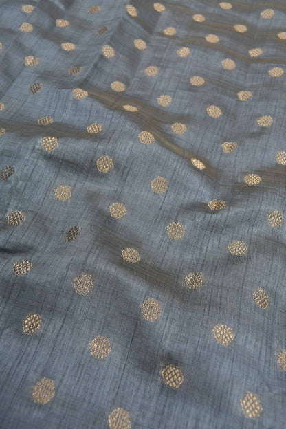 Grey Semi Tussar Dots Butta Banaras Border Pallu Saree