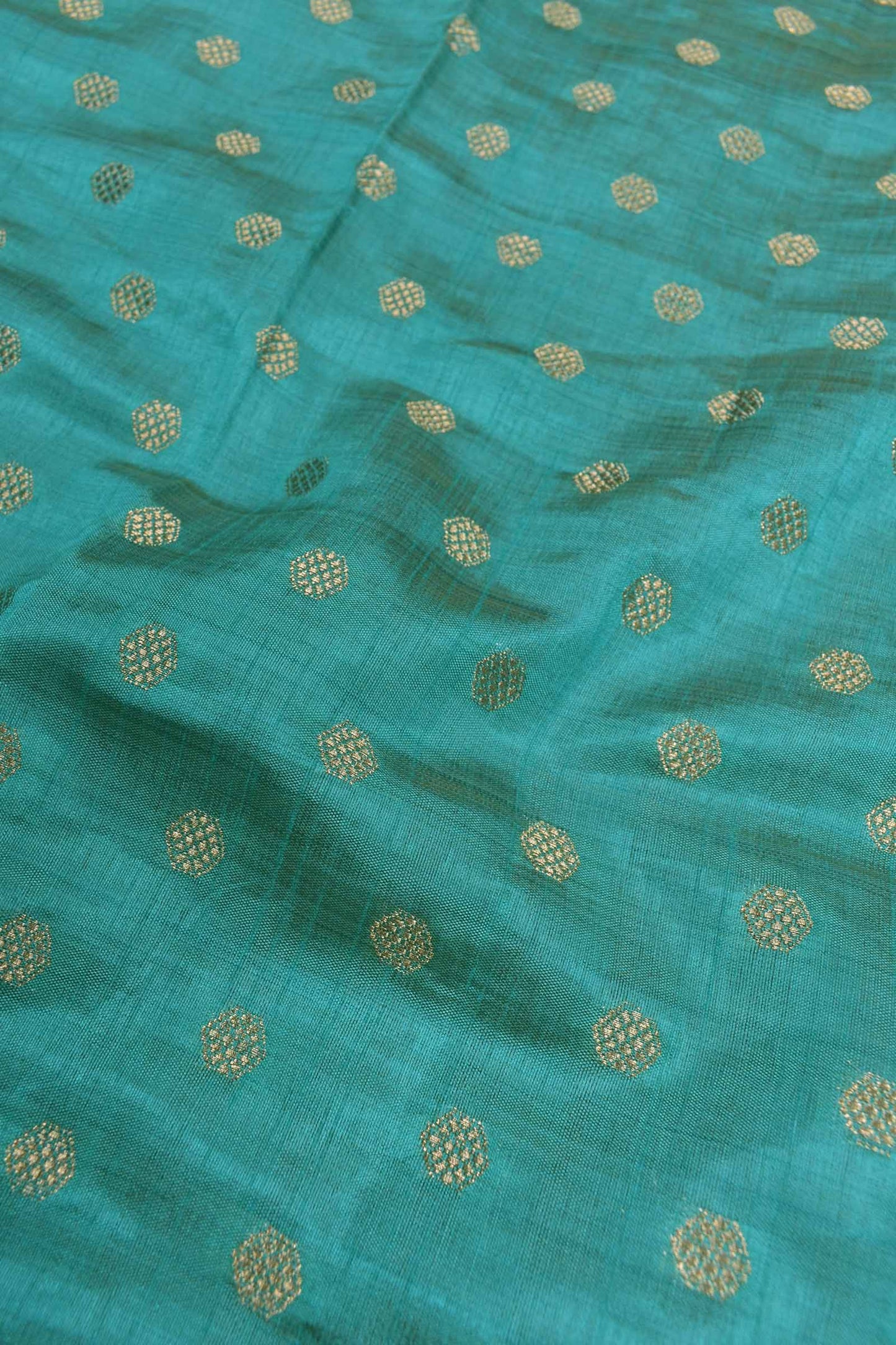 Blue Semi Tussar Dots Butta Banaras Border Pallu Saree