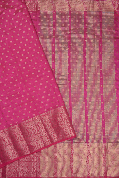 Pink Semi Tussar Dots Butta Banaras Border Pallu Saree