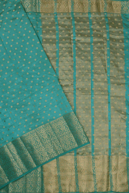 Blue Semi Tussar Dots Butta Banaras Border Pallu Saree