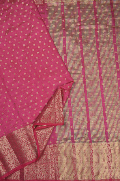 Red Semi Tussar Dots Butta Banaras Border Pallu Saree