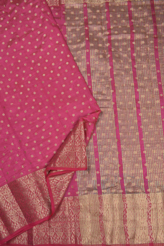 Red Semi Tussar Dots Butta Banaras Border Pallu Saree