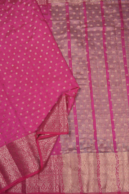 Pink Semi Tussar Dots Butta Banaras Border Pallu Saree