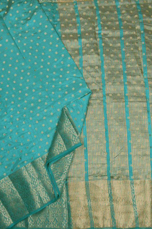 Blue Semi Tussar Dots Butta Banaras Border Pallu Saree