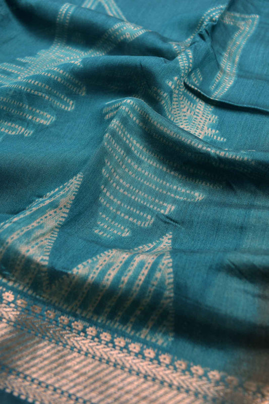 Aqua Blue Mumbai Soft Cotton Geometric Shibori Zari Border Contrast Pallu Saree