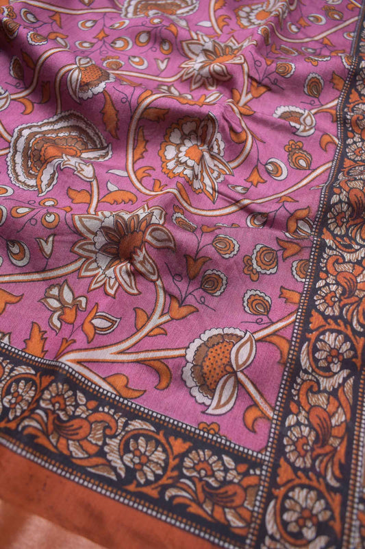 Violet Mumbai Soft Cotton Floral Printed Zari Border Saree