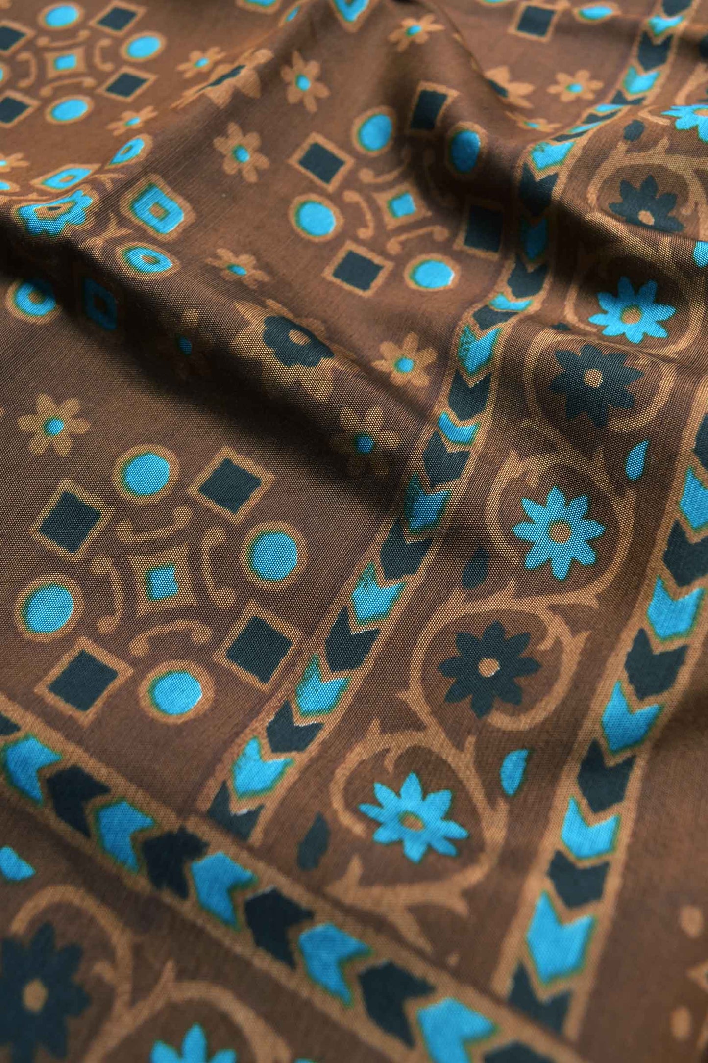 Dark Brown Mumbai Soft Cotton Moroccon Art Inspired Saree