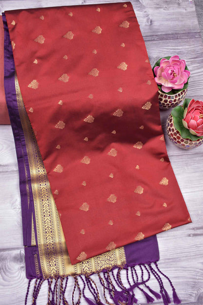 Red Mini Butta Contrast Border Pallu Semi Soft Silk Saree