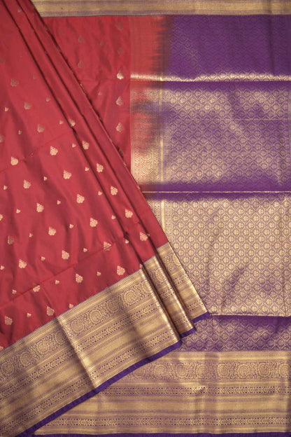 Red Mini Butta Contrast Border Pallu Semi Soft Silk Saree