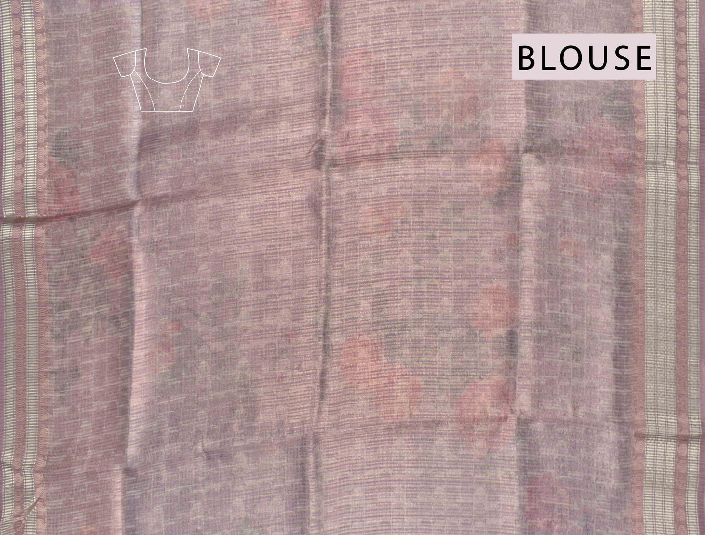 Light Violet Semi Linen Rose Garden Print Zari Lines Tissue Saree