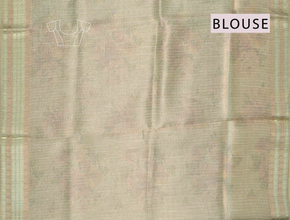 Sandal Semi Linen Floral Bunch Zari Lines Tissue Saree