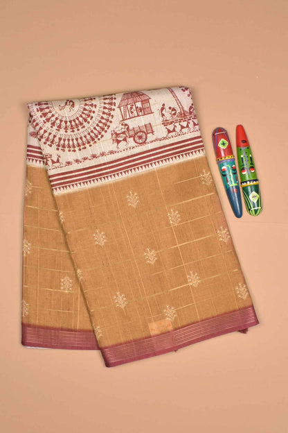 Sandal Semi Tussar MidLine Warli Printed Warli Pallu Saree
