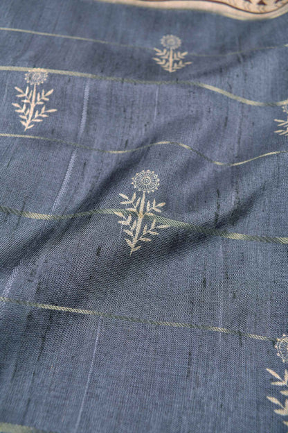Grey Semi Tussar MidLine Warli Printed Warli Pallu Saree