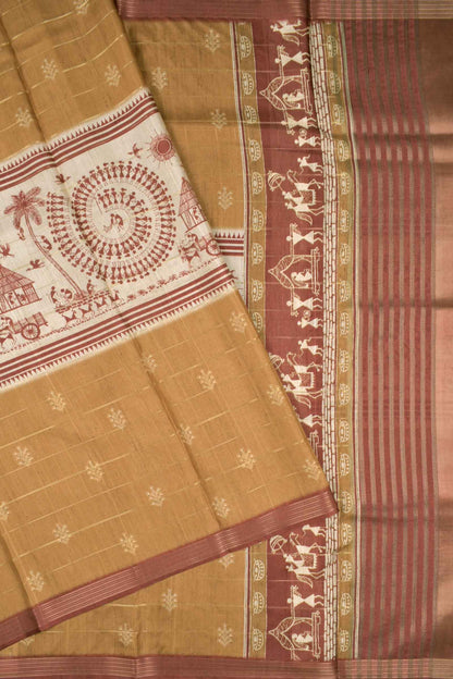 Sandal Semi Tussar MidLine Warli Printed Warli Pallu Saree
