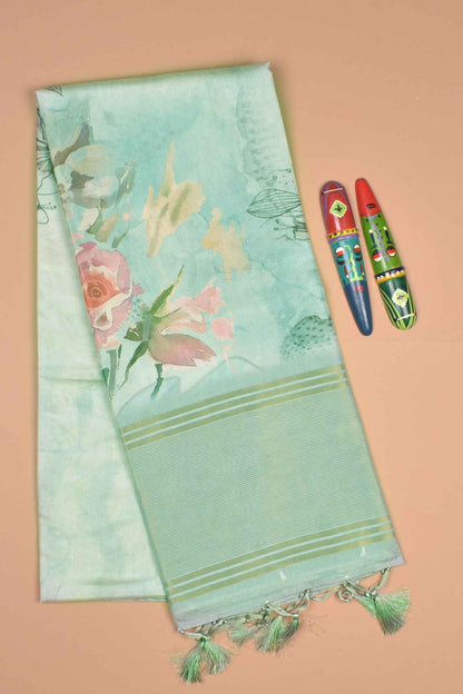 Powder Blue Tissue Fancy Cotton Dreamy Floral Saree