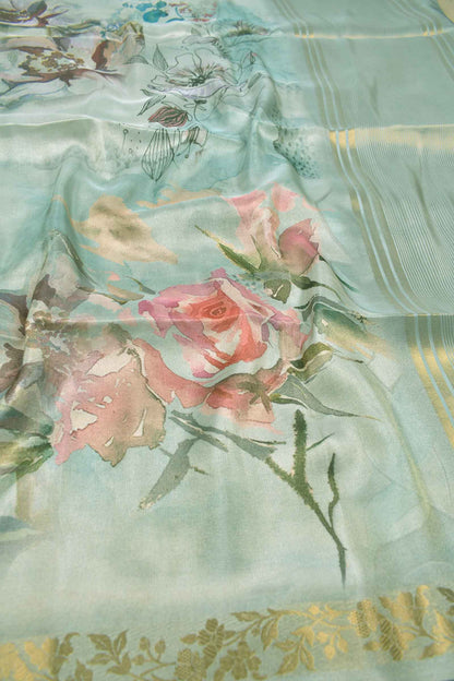 Powder Blue Tissue Fancy Cotton Dreamy Floral Saree