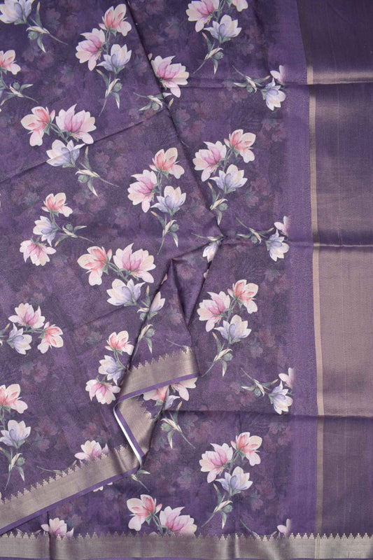 Violet Semi Linen Floral Power Digital Print Saree