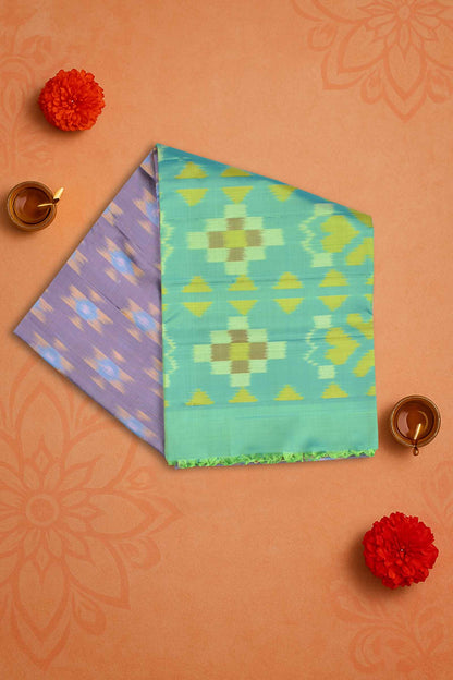 Light Voilet Pure Soft Silk Ikkat Pochampalli Silver Zari Green Fancy Boder Pallu Saree NAA200