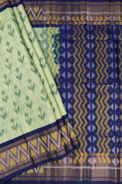 Pistha Green Pure Soft Silk Ikkat Pochampalli Contrast Fancy Border Pallu Saree NAA203