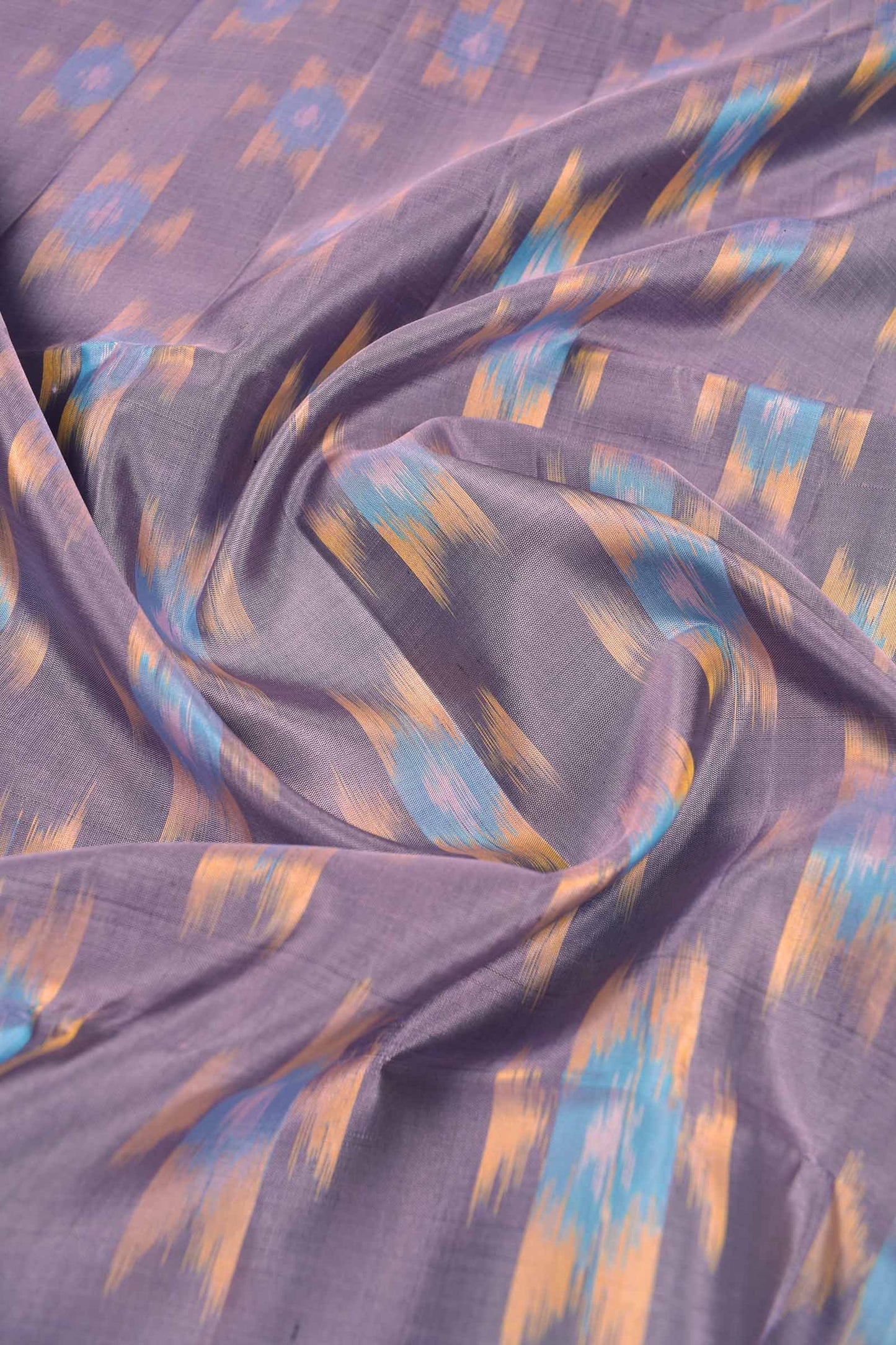 Light Voilet Pure Soft Silk Ikkat Pochampalli Silver Zari Green Fancy Boder Pallu Saree NAA200