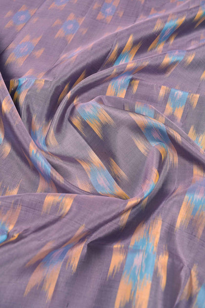 Light Voilet Pure Soft Silk Ikkat Pochampalli Silver Zari Green Fancy Boder Pallu Saree NAA200