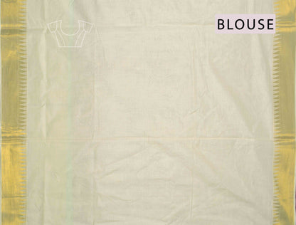 Off White Kerala Cotton Squares Butta Peacock Pallu Saree